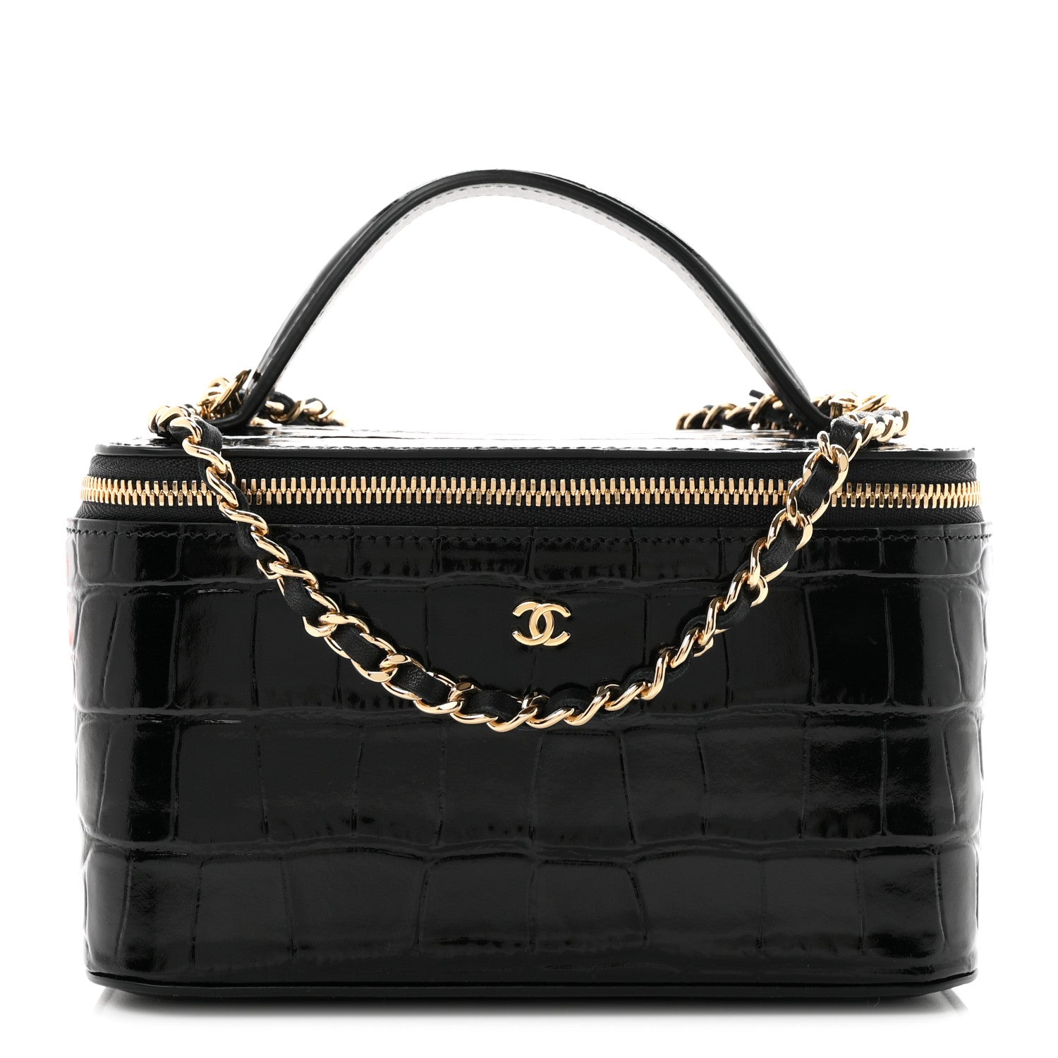 Chanel Calfskin Crocodile Embossed Crococo Small Top Handle Vanity Case With Chain Black 1 of 11