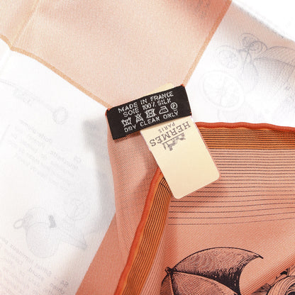 Hermes Silk Gavroche Les Objets Introuvables Scarf 45 Orange Creme Saumon 5 of 5