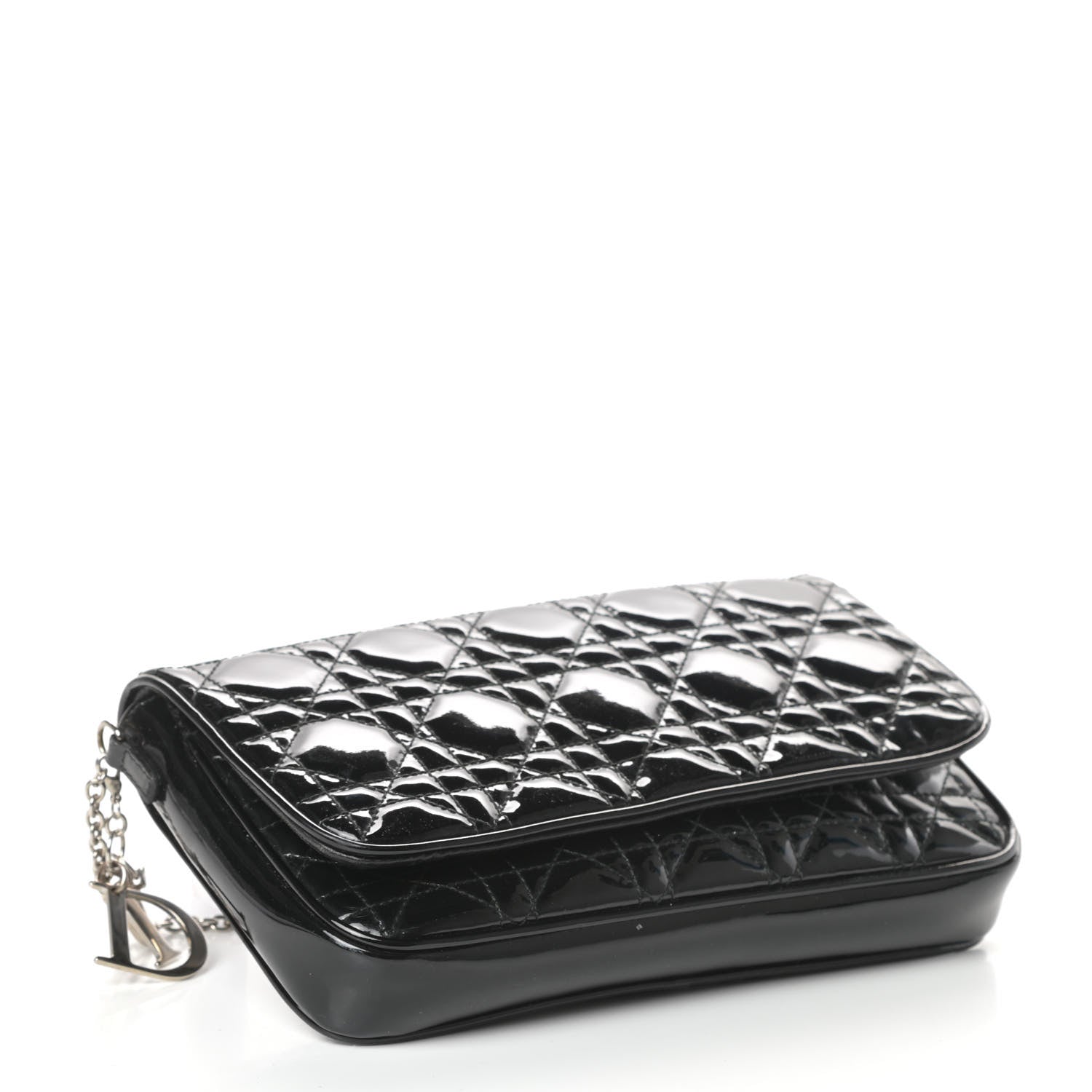 Christian Dior Patent Cannage Wallet on Chain Pouch Black 3 of 8