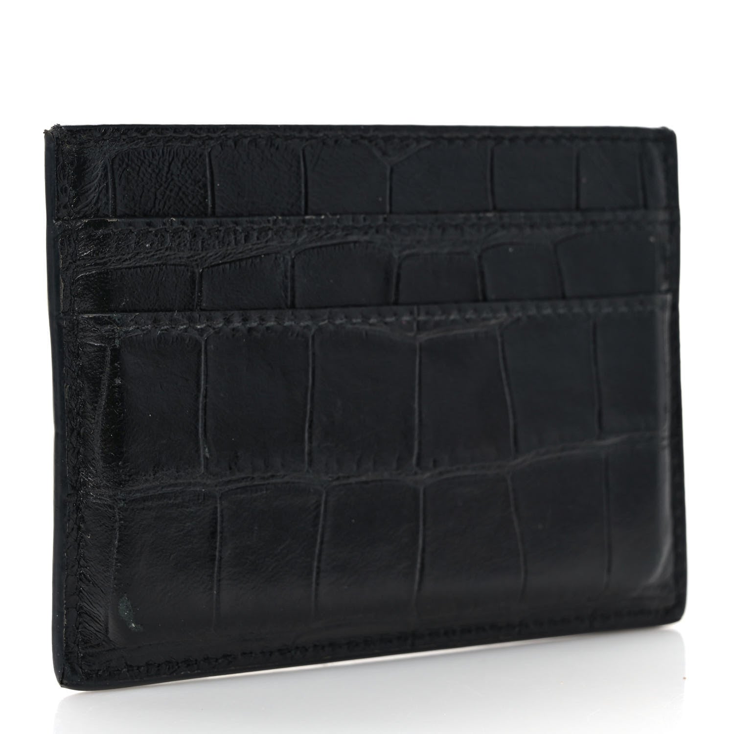 Balenciaga Shiny Calfskin Crocodile Embossed Logo Plate Card Case Black 3 of 7