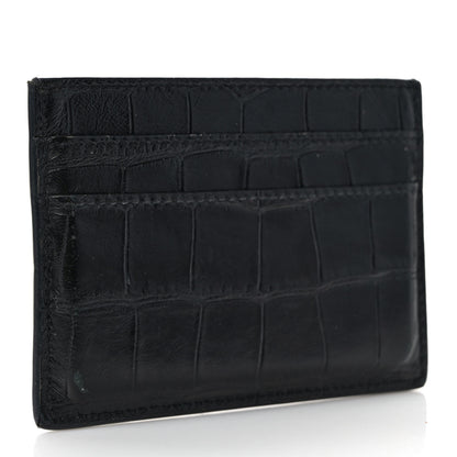 Balenciaga Shiny Calfskin Crocodile Embossed Logo Plate Card Case Black 3 of 7
