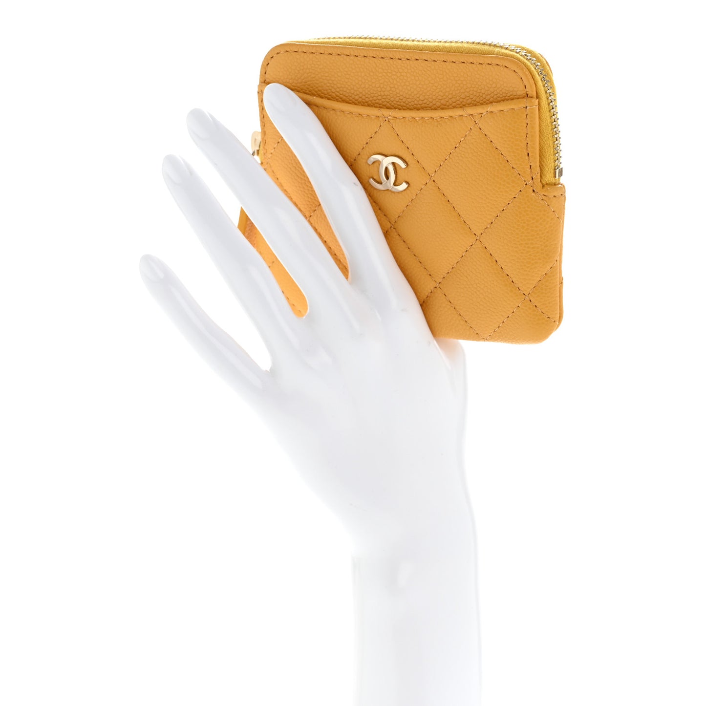 Caviar Quilted Zip Card Holder Wallet Yellow