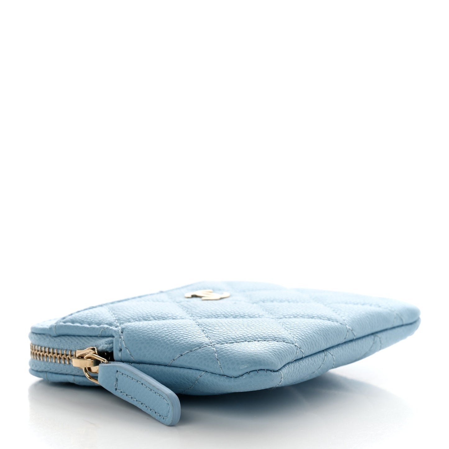 Caviar Quilted Zip Card Holder Wallet Light Blue