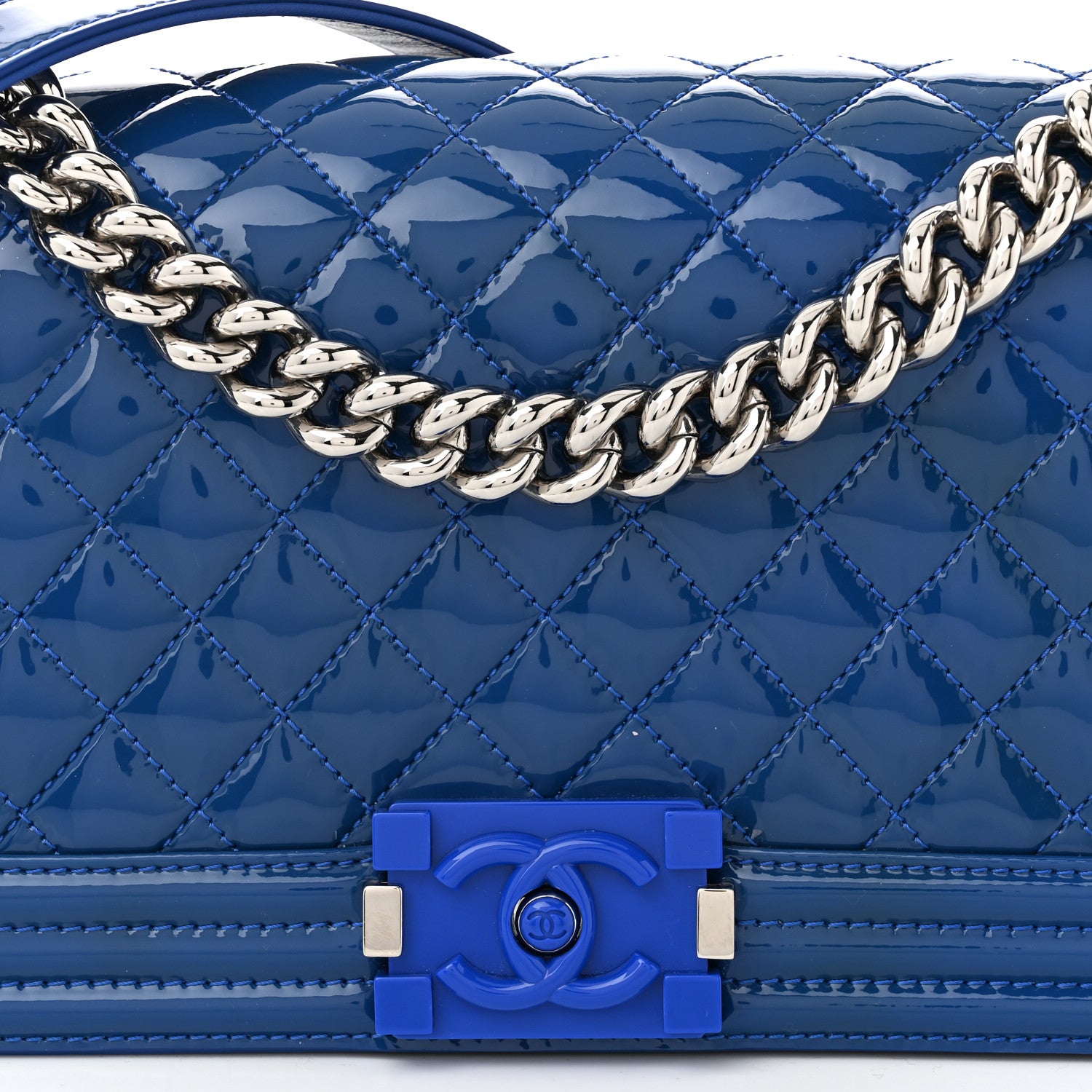 Chanel Patent Calfskin Quilted Medium Plexiglass Boy Flap Blue 8 of 10