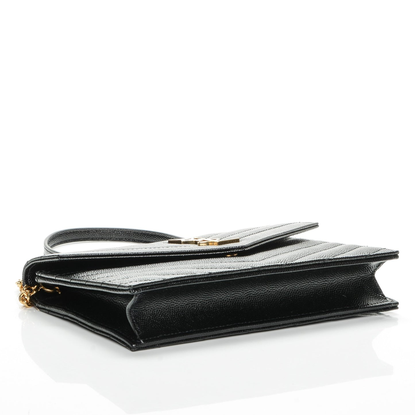 Grain De Poudre Matelasse Chevron Monogram Envelope Chain Wallet Black