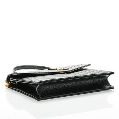 Saint Laurent Grain De Poudre Matelasse Chevron Monogram Envelope Chain Wallet Black 4 of 6