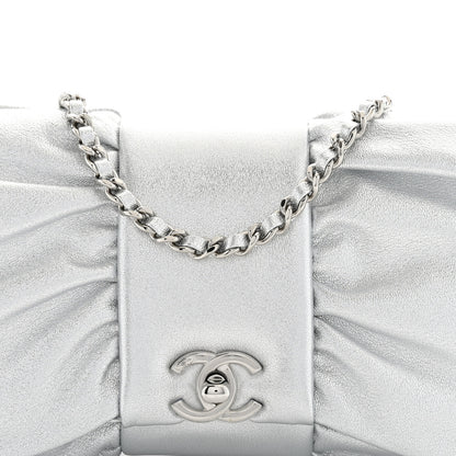 Chanel Metallic Lambskin Tie My Bow Flap Clutch With Chain Silver 8 of 10