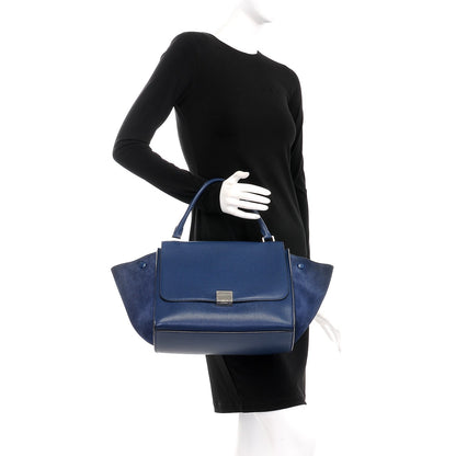 Celine Drummed Calfskin Suede Medium Trapeze Ocean Blue 3 of 16