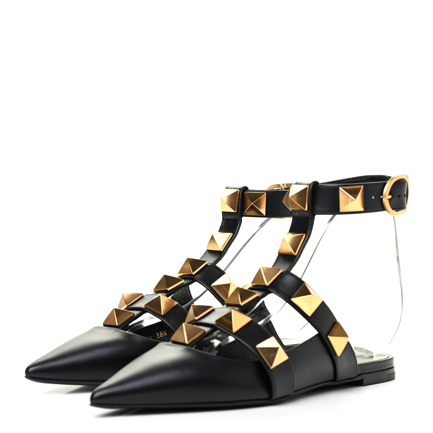Valentino Garavani Calfskin Roman Stud Ankle Strap Flat Mules 38.5 Black 3 of 7
