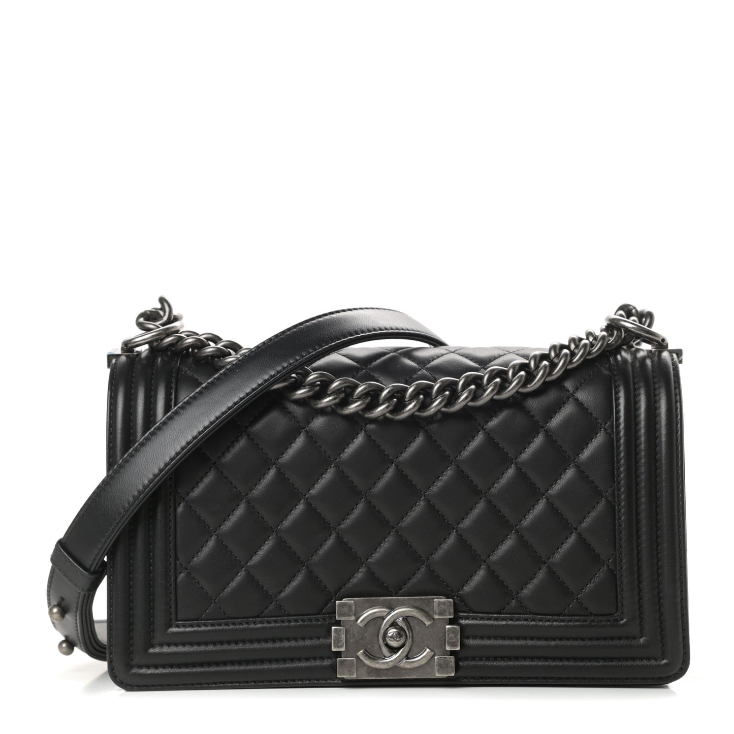 Lambskin Quilted Medium Boy Flap Black