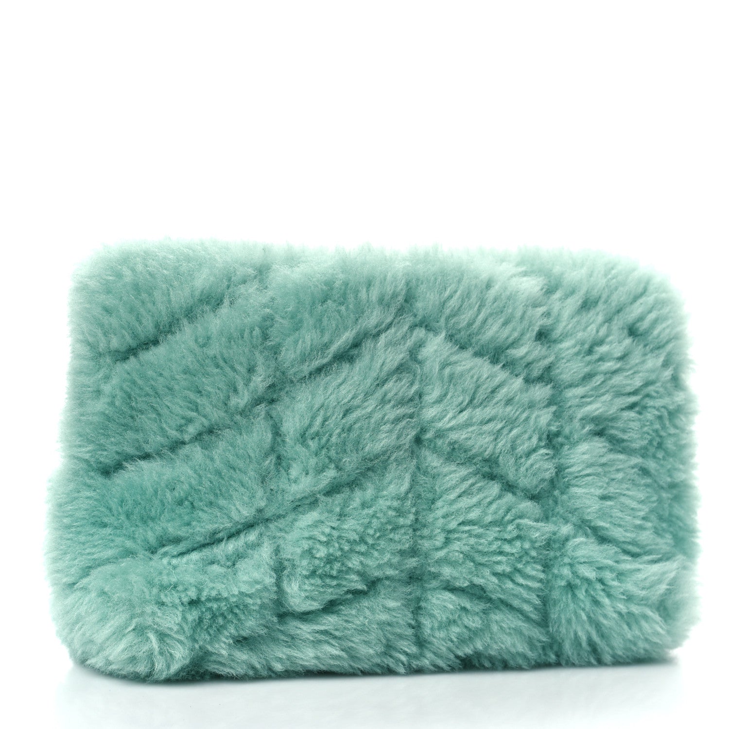 Saint Laurent Shearling Quilted Monogram Loulou Puffer Pouch Clutch Iced Mint 3 of 8