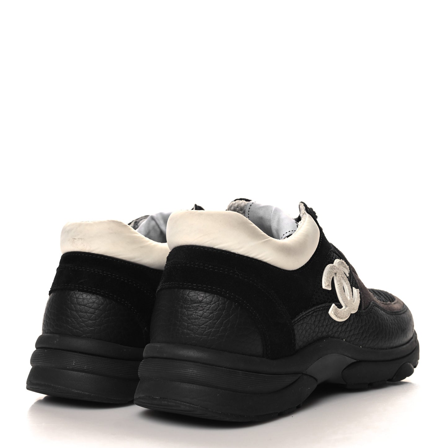 Mesh Suede Grained Calfskin Womens CC Sneakers 36.5 Black White