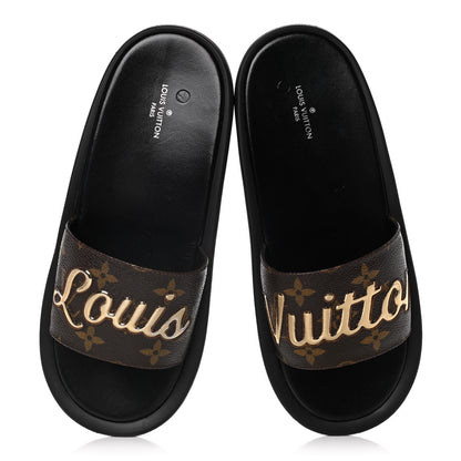 Louis Vuitton Metallic Calfskin Monogram Logo Sunbath Slide Sandals 37 5 of 12