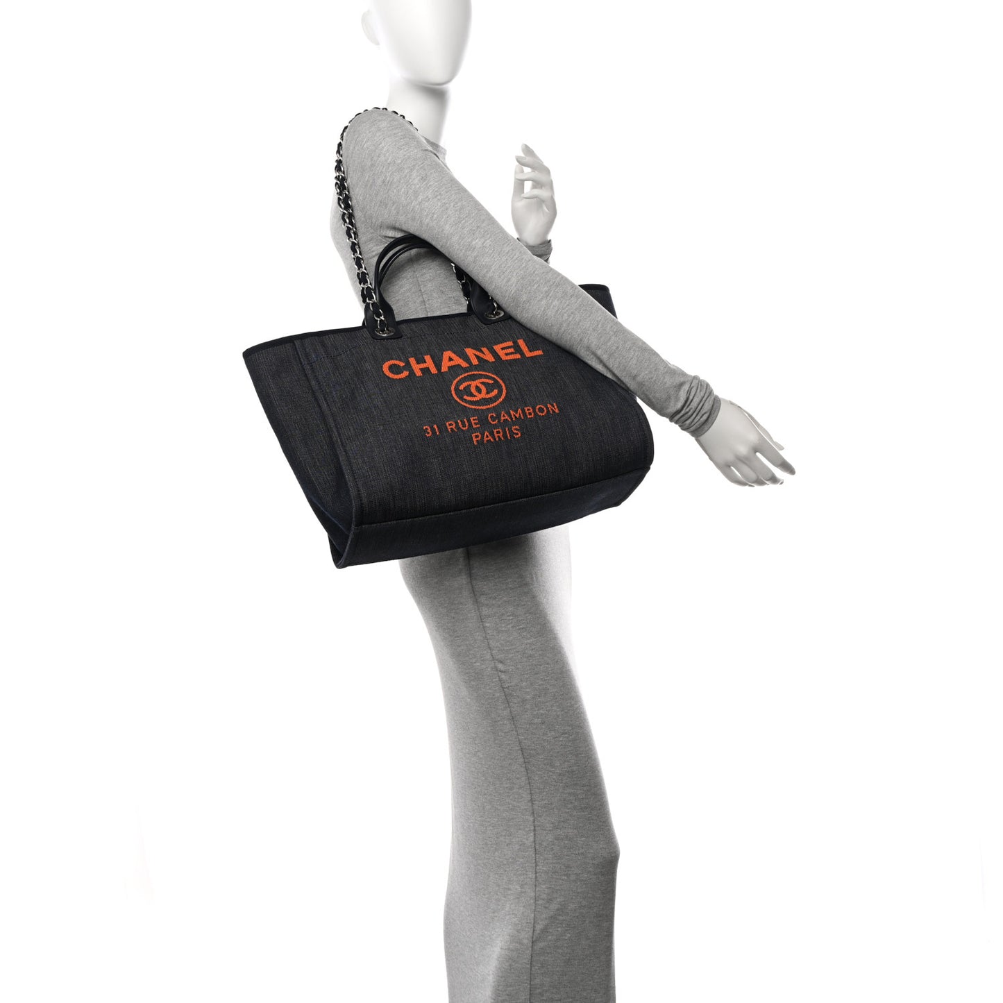 Denim Medium Deauville Tote Blue Orange