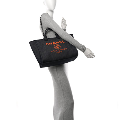 Chanel Denim Medium Deauville Tote Blue Orange 2 of 11