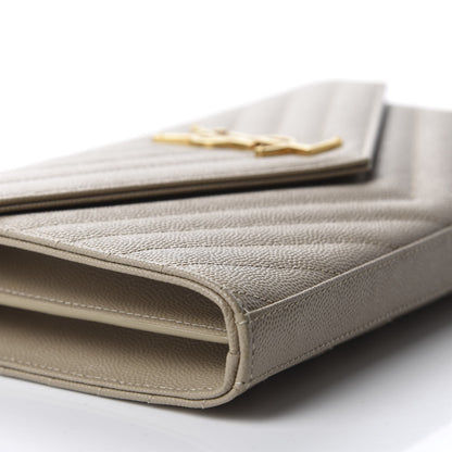 Saint Laurent Grain De Poudre Matelasse Chevron Monogram Chain Wallet Dark Beige 7 of 11