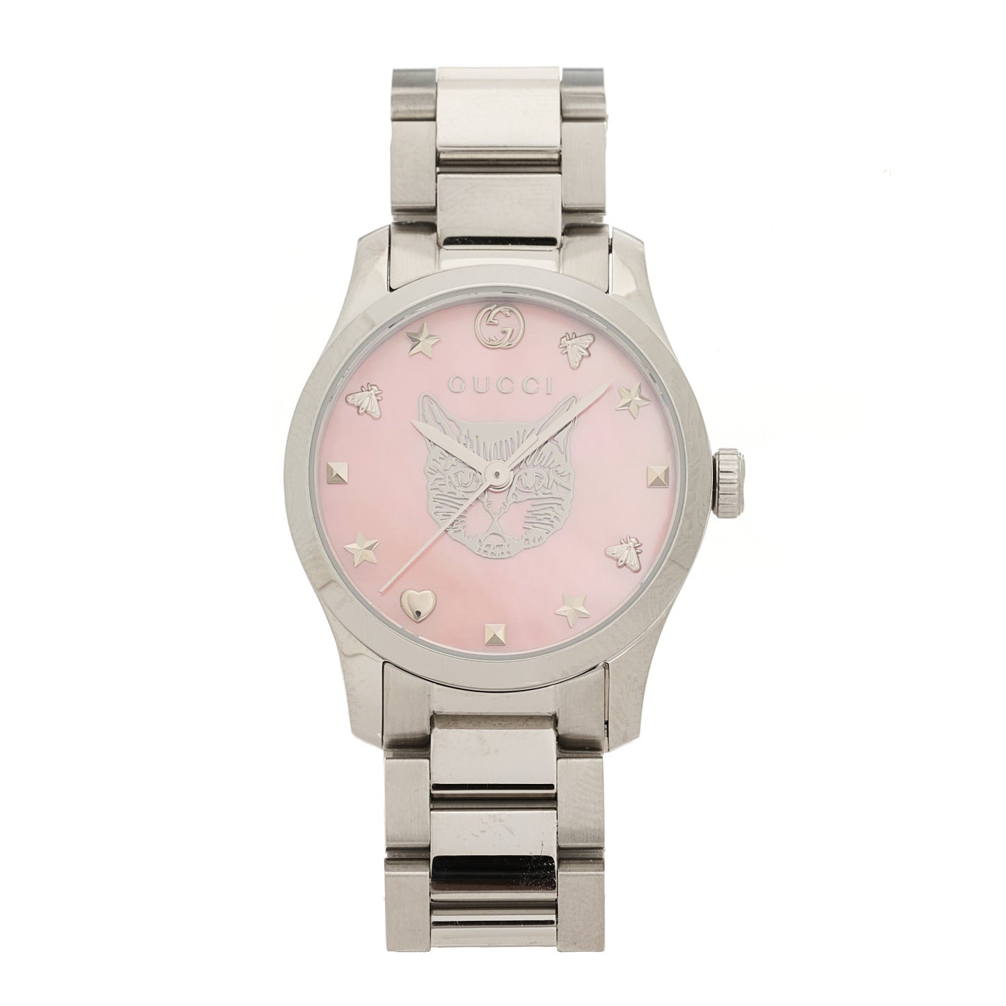 Stainless Steel Pink Mother of Pearl 27mm G-Timeless Cat Quartz Watch