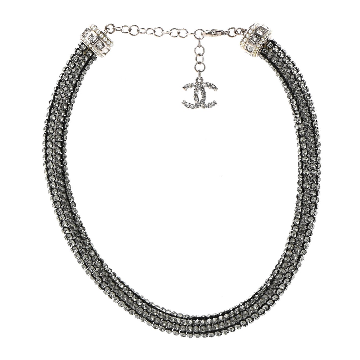 Crystal CC Logo Choker Necklace Dark Grey