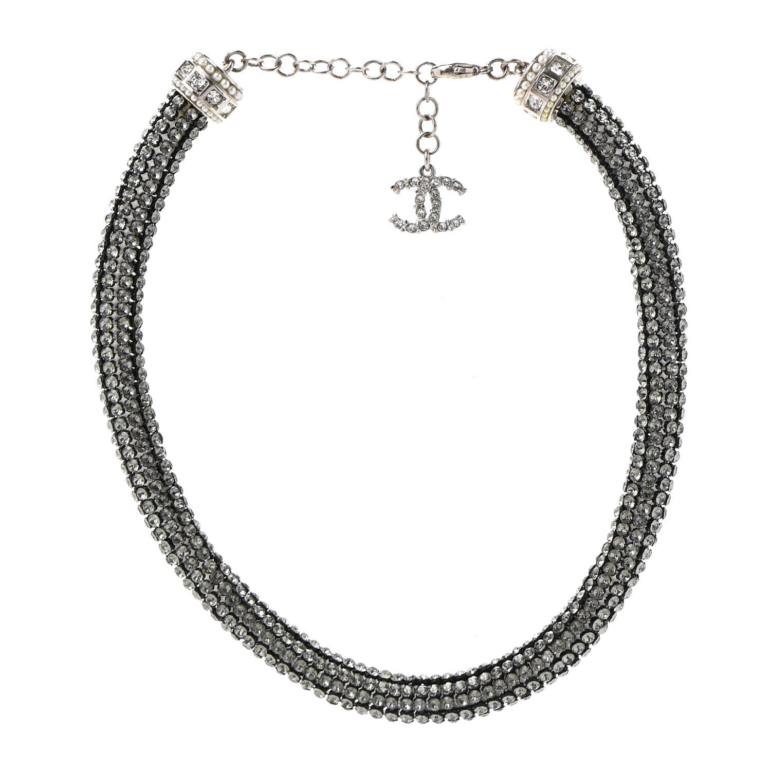 Chanel Crystal CC Logo Choker Necklace Dark Grey 4 of 7