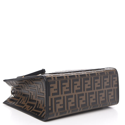 Fendi Vitello Century Wicker Bi-Color FF 1974 Embossed Small Runaway Shopper Tote Maya Black 4 of 10