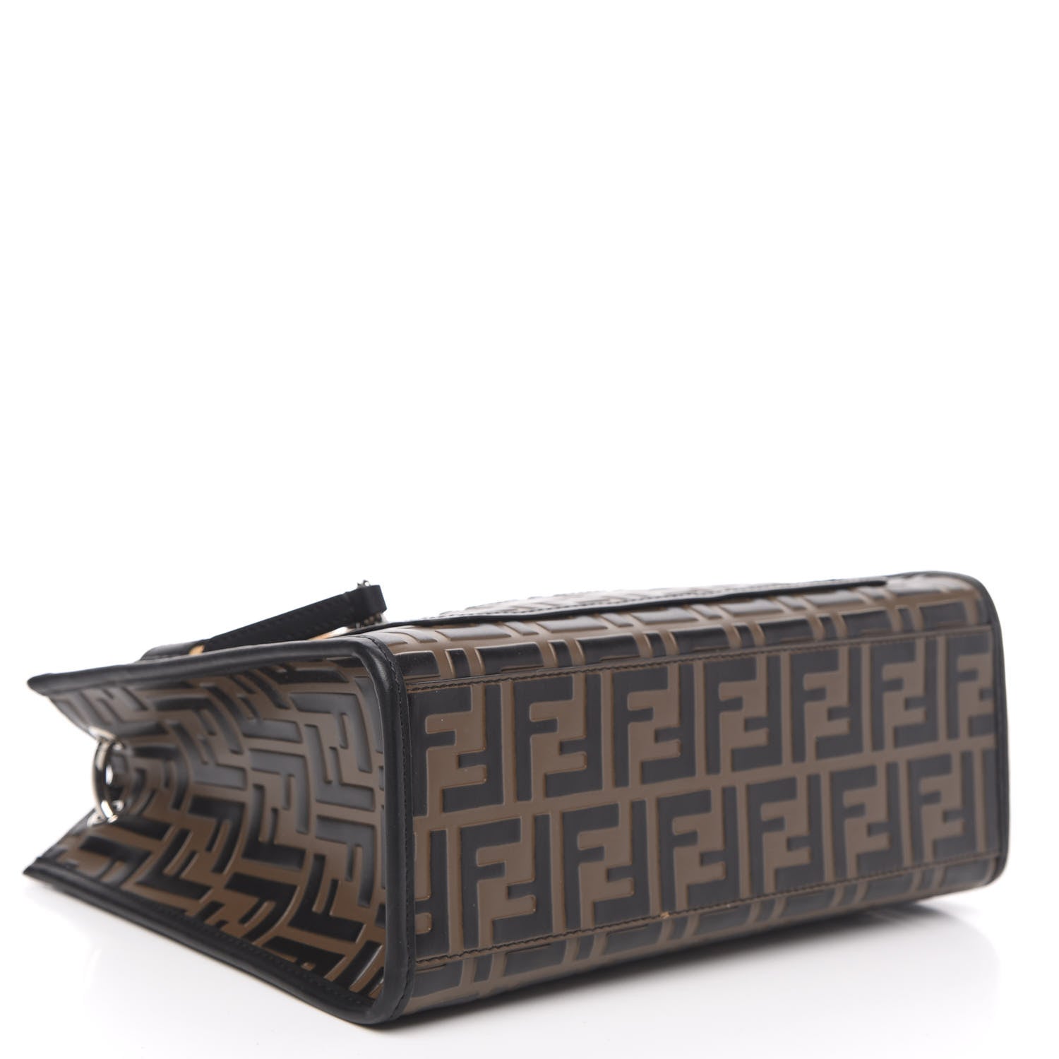 Fendi Vitello Century Wicker Bi-Color FF 1974 Embossed Small Runaway Shopper Tote Maya Black 4 of 10