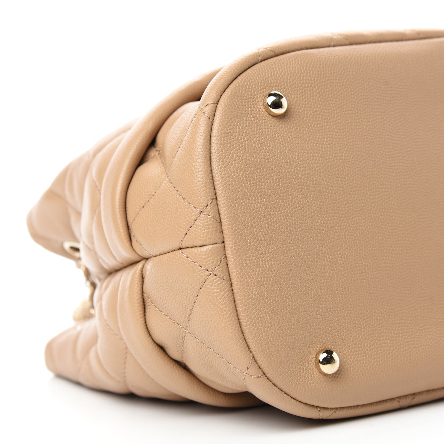 Chanel Caviar Quilted Rolled Up Bucket Drawstring Bag Beige 6 of 10