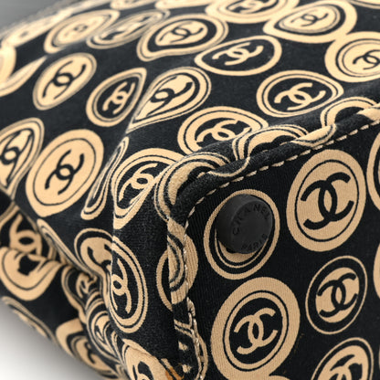 Chanel Jersey Calfskin Printed Large Frame Handle Bag Beige Black 12 of 13