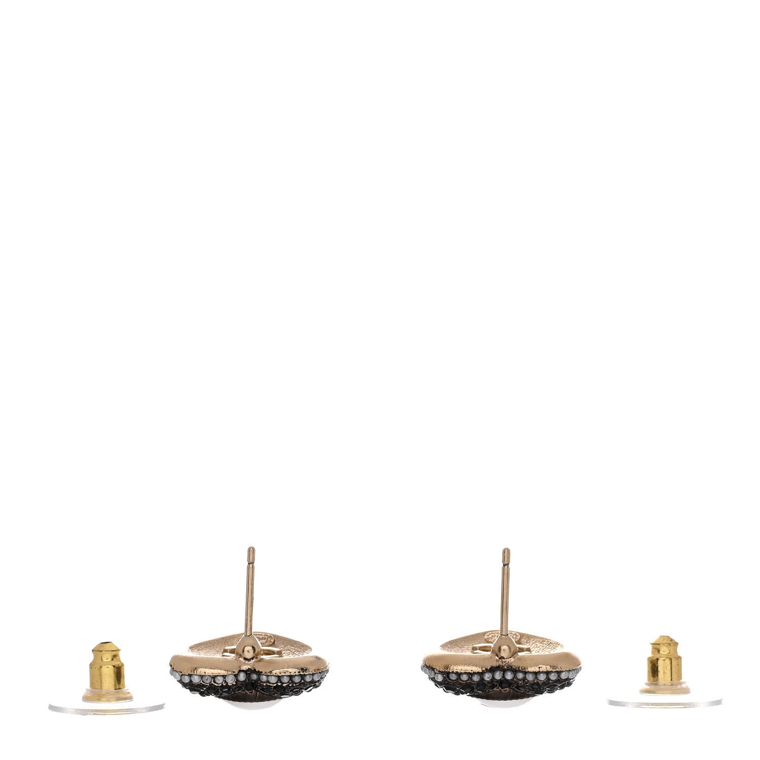 Chanel Pearl Crystal CC Heart Earrings Gold Black 3 of 5