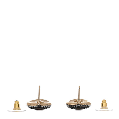 Chanel Pearl Crystal CC Heart Earrings Gold Black 3 of 5