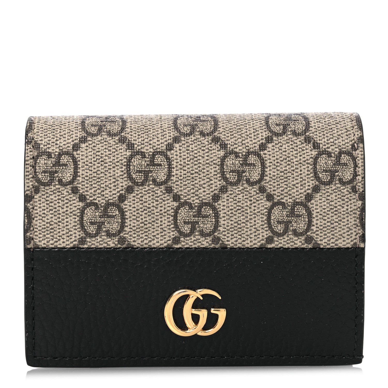 Gucci Dollar Calfskin GG Supreme Monogram GG Marmont Card Case Black Beige Ebony 1 of 12
