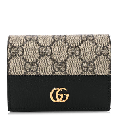 Gucci Dollar Calfskin GG Supreme Monogram GG Marmont Card Case Black Beige Ebony 1 of 12