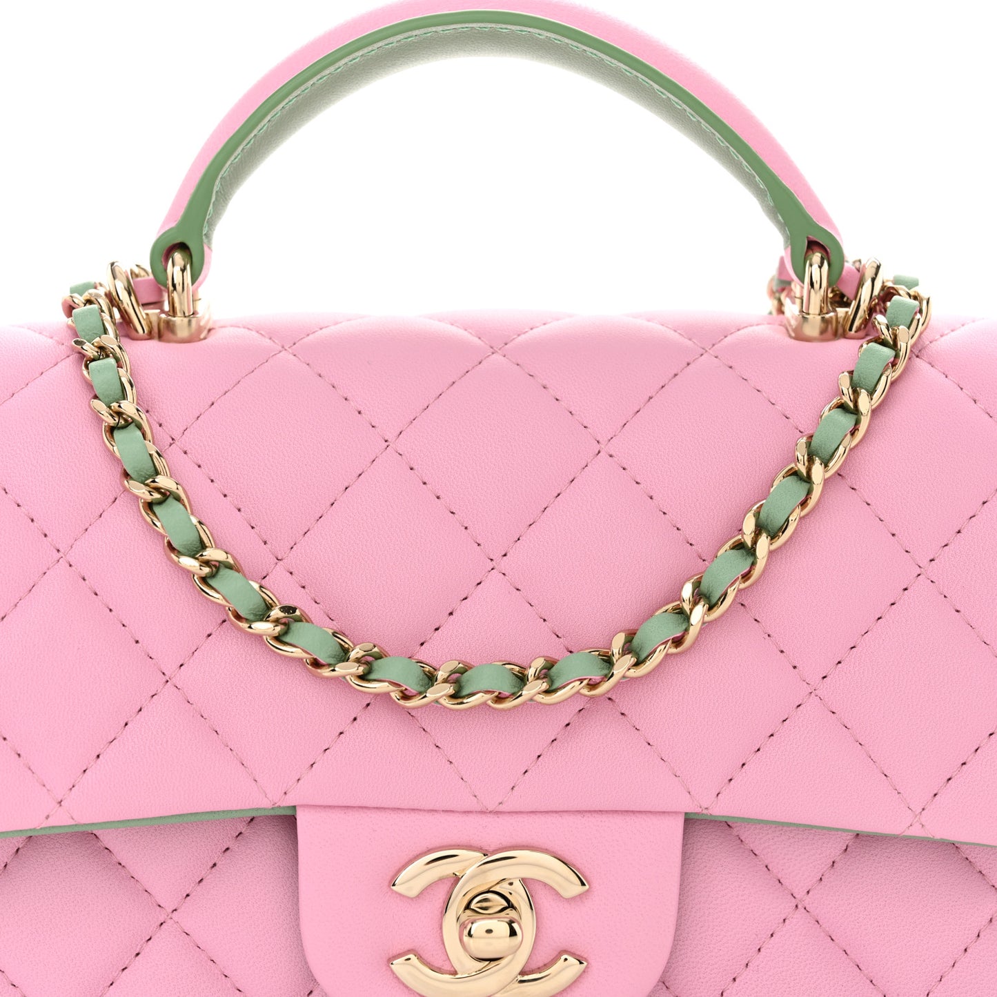Lambskin Quilted Mini Top Handle Rectangular Flap Pink Green Pink Green