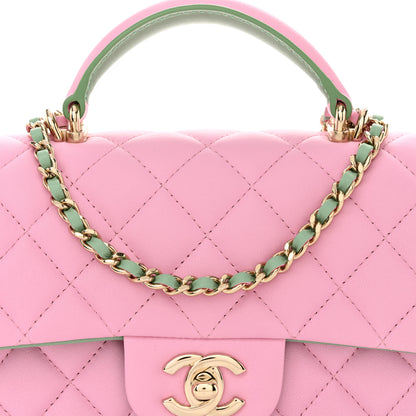 Chanel Lambskin Quilted Mini Top Handle Rectangular Flap Pink Green Pink Green 8 of 10