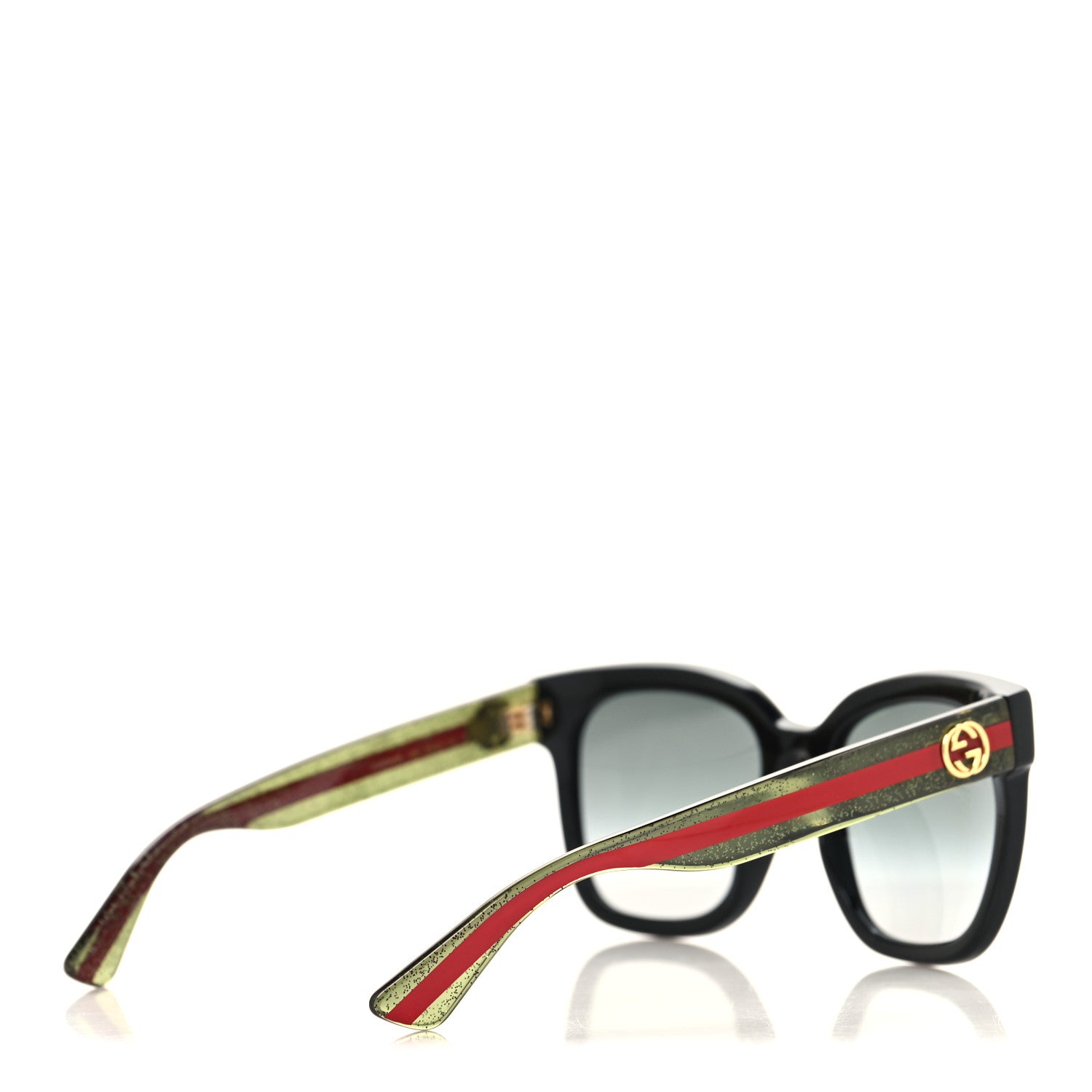 Gucci Acetate Square Frame Web Glitter Sunglasses GG0034SN Black Green 4 of 7