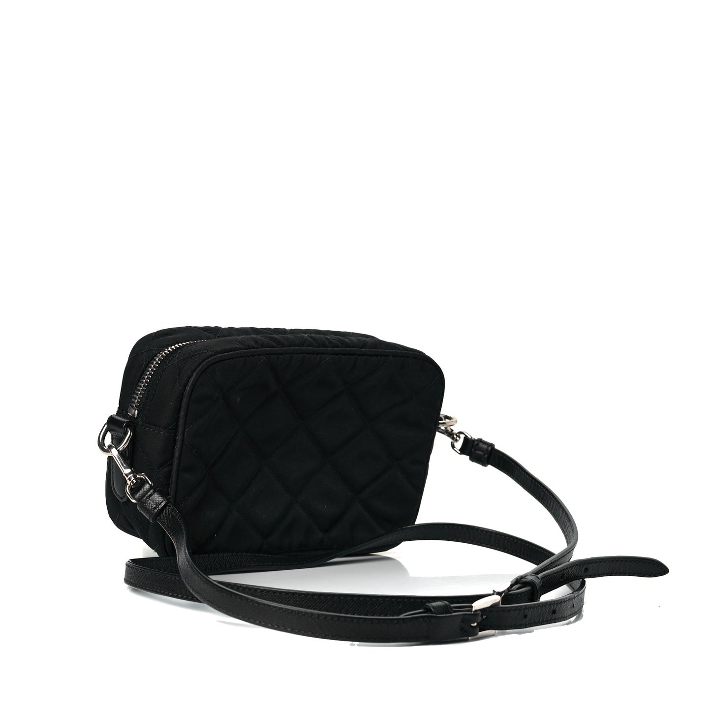 Nylon Tessuto Impuntu Quilted Chain Crossbody Black