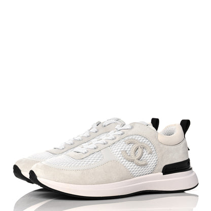 Chanel Calfskin Mesh Lycra Suede Womens Logo Sneakers 36 White 3 of 9