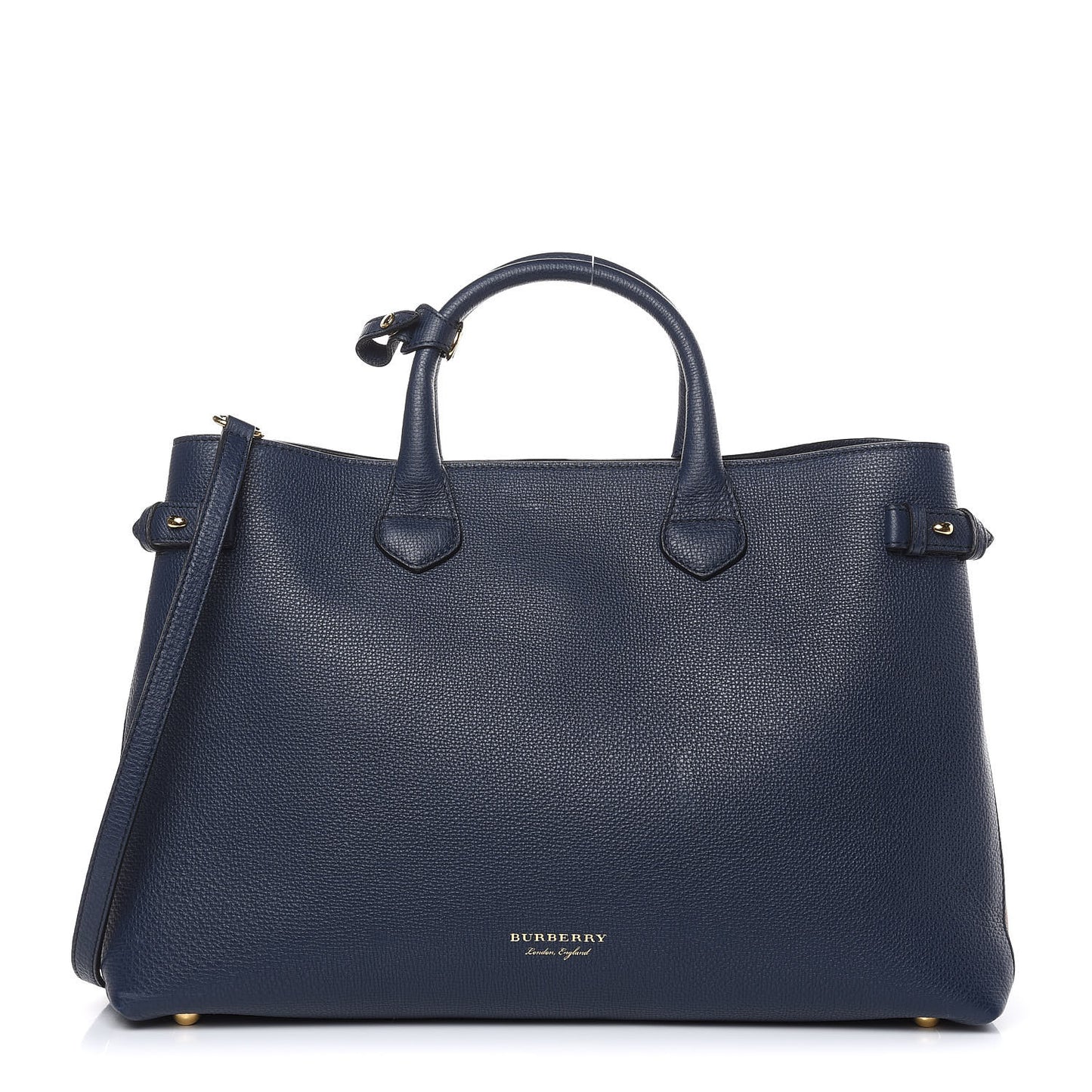 Grainy Calfskin House Check Large Banner Tote Ink Blue