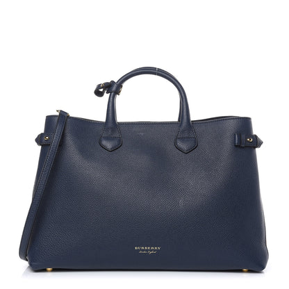 Burberry Grainy Calfskin House Check Large Banner Tote Ink Blue 1 of 12