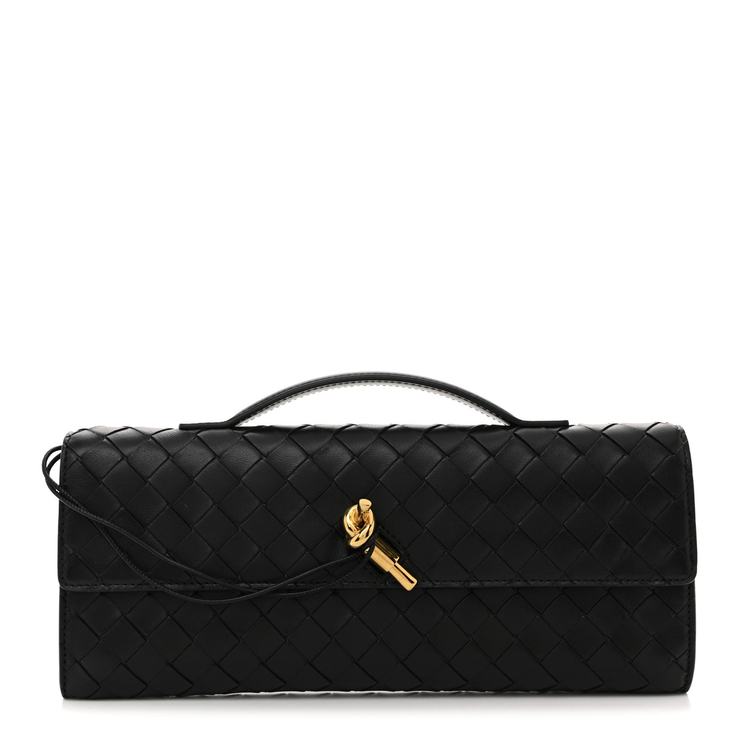 Nappa Intrecciato Long Andiamo Top Handle Clutch Black