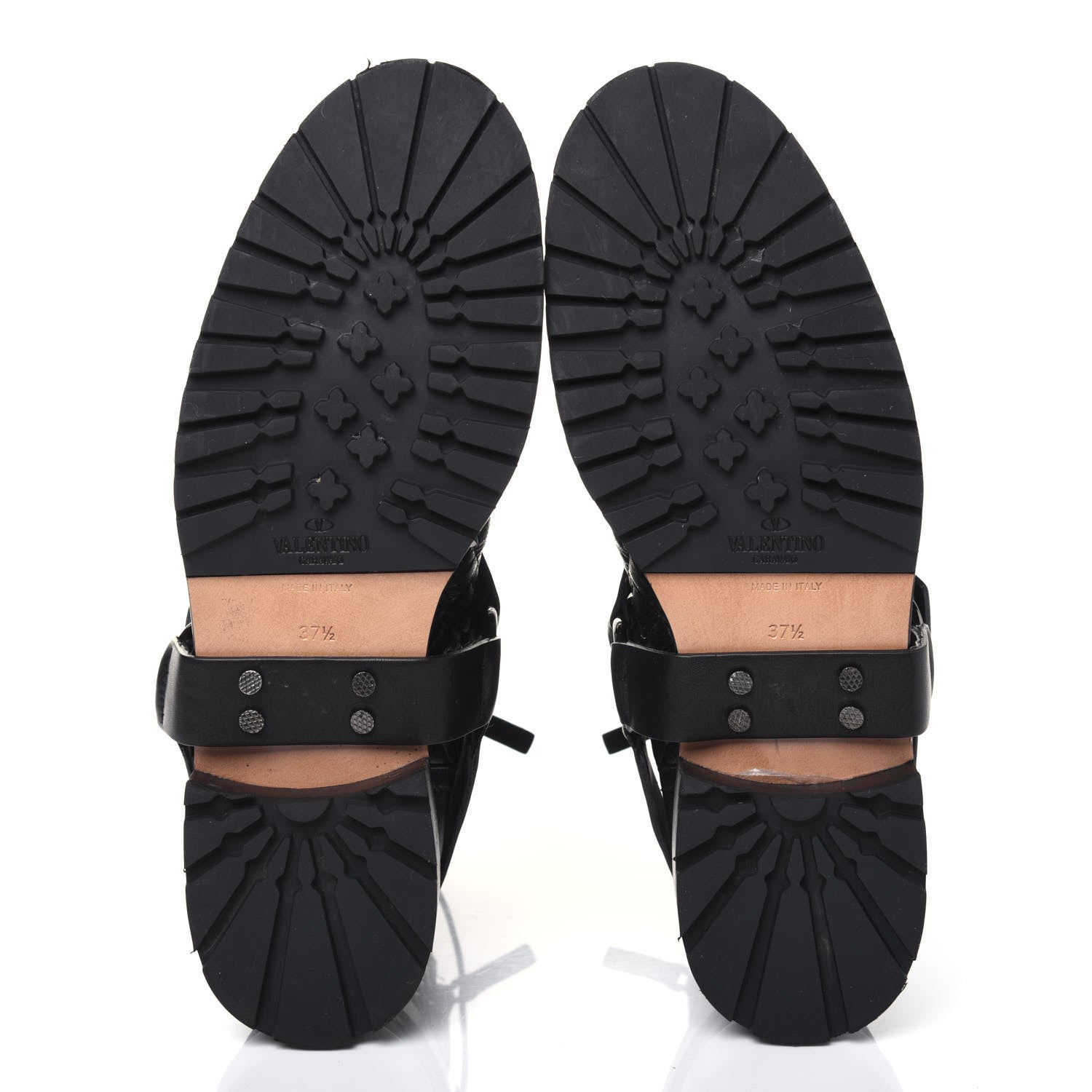 Valentino Garavani Crackled Lambskin Rockstud Spike 20mm Combat Boots 37.5 Black 5 of 15