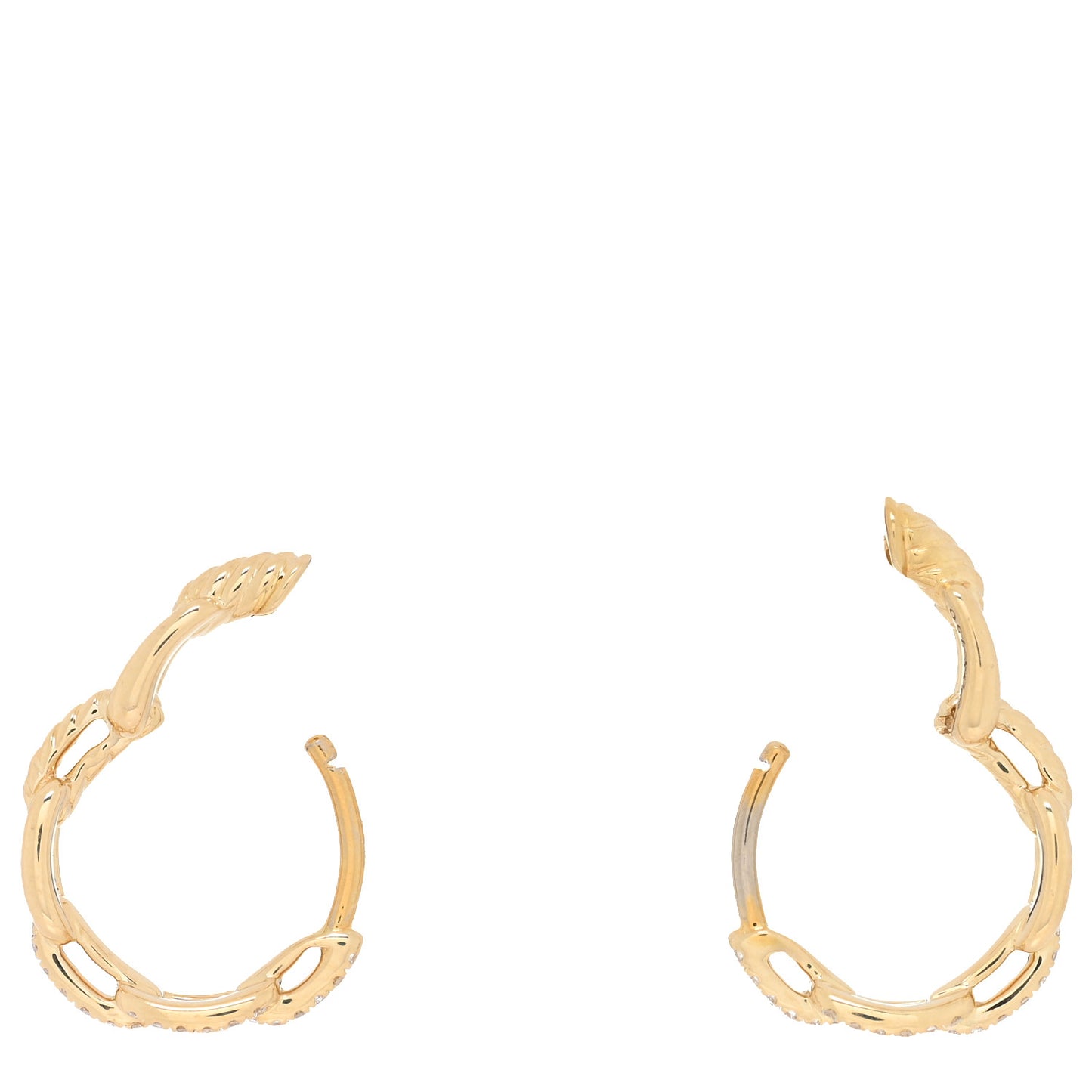 18K Yellow Gold Diamond Stax Chain Link Huggie Hoop Earrings