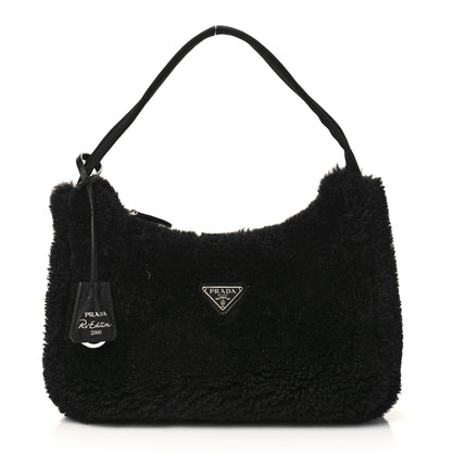 Prada Shearling Mini Re-Edition 2000 Bag Black 1 of 6