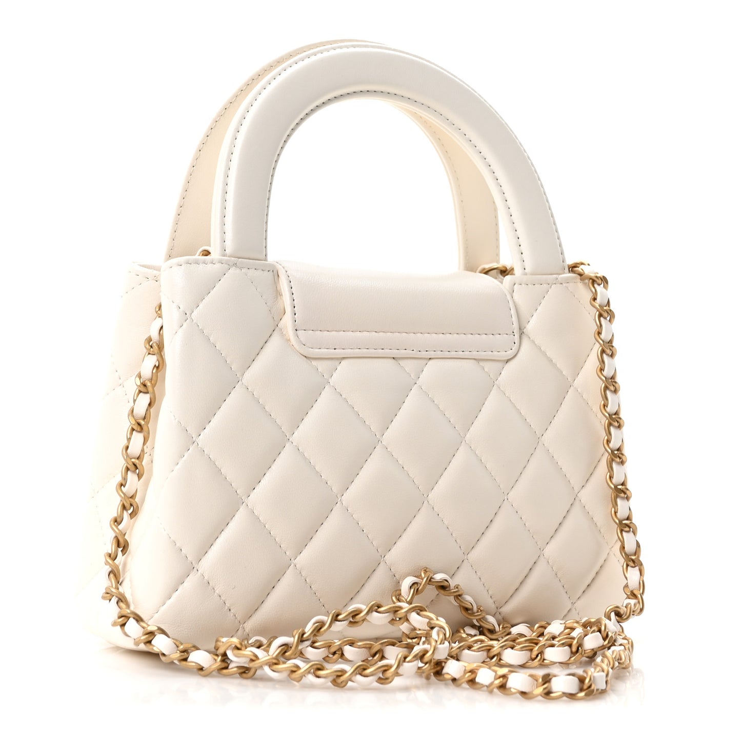 Shiny Aged Calfskin Quilted Nano Kelly Shopper White