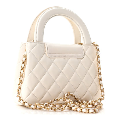 Chanel Shiny Aged Calfskin Quilted Nano Kelly Shopper White 3 of 10
