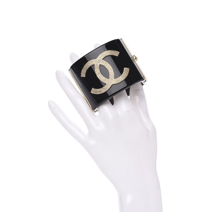 Chanel Resin CC Cuff Bracelet Black Gold 5 of 5