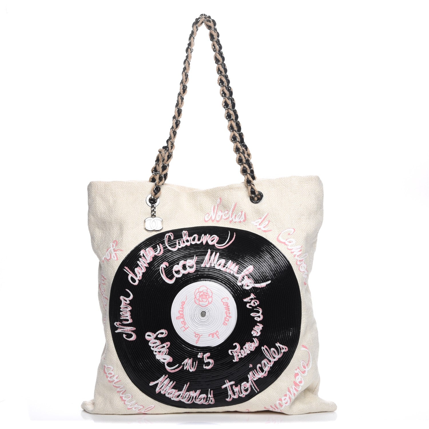 Chanel Canvas Embroidered Cuba Large Shopping Tote Ivory Black 1 of 8