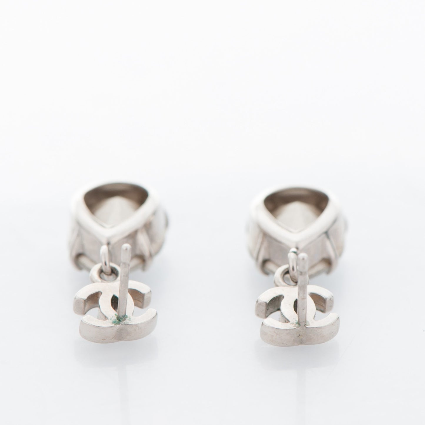 Crystal CC Drop Earrings Silver