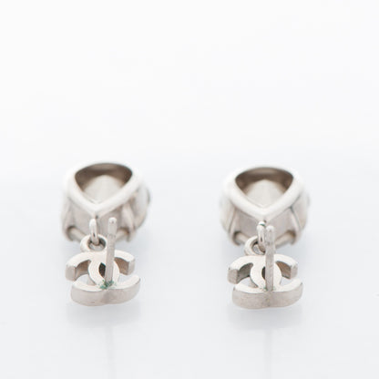 Chanel Crystal CC Drop Earrings Silver 3 of 3