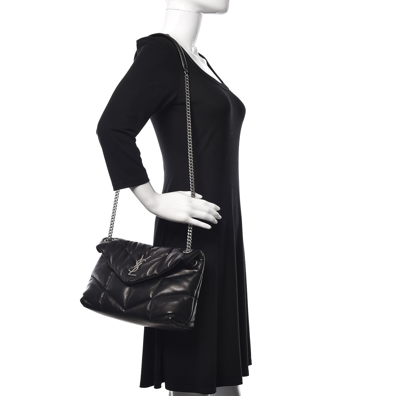 Saint Laurent Lambskin Quilted Small Loulou Puffer Monogram Chain Satchel Black 2 of 11