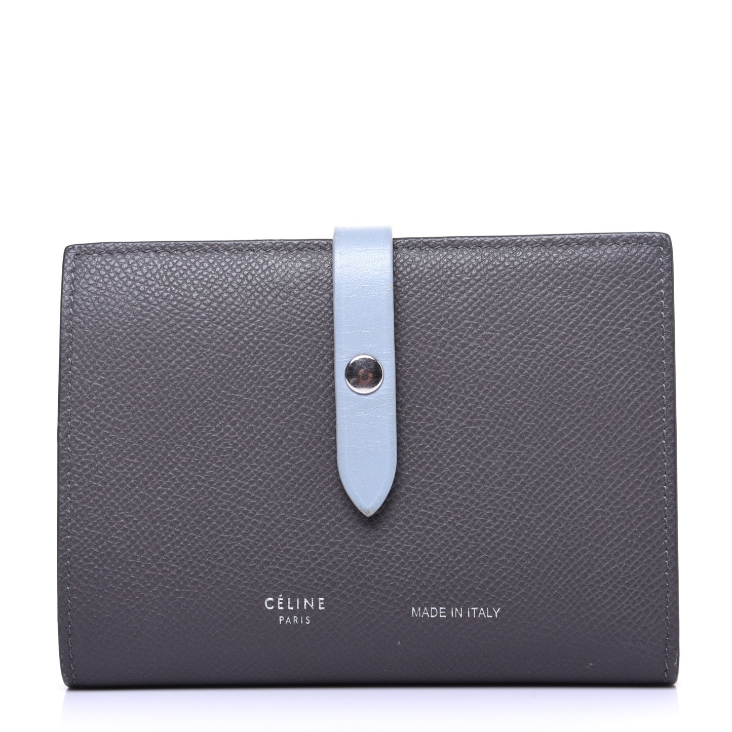 Grained Calfskin Medium Multifunction Strap Wallet Grey Blue